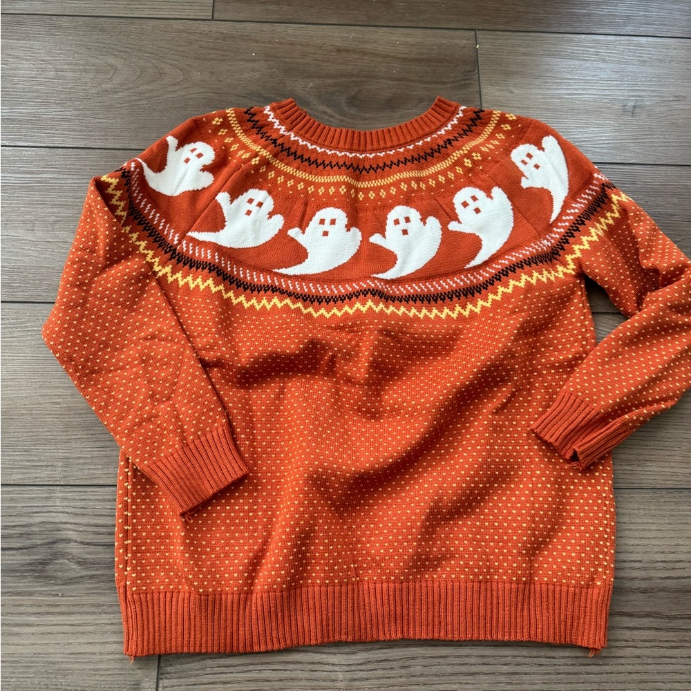 Orange Ghost Fair Isle Pattern Sweater - image 1